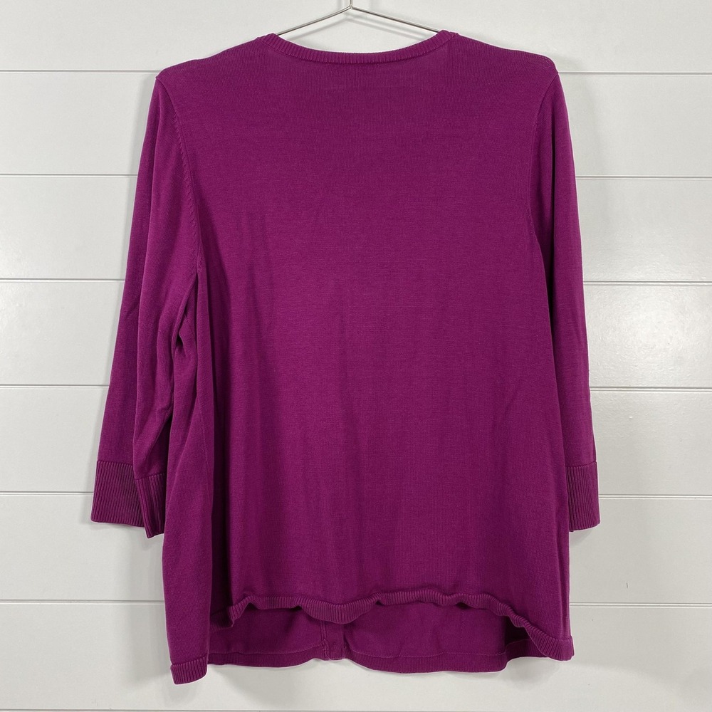 Coldwater Creek Sweater Cardigan Womens 1X Purple Silk Cotton 3/4 Sleeve Career - Picture 3 of 11